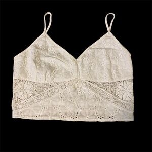 Line and Dot %100 Cotton Eyelet Lace White Crop Top